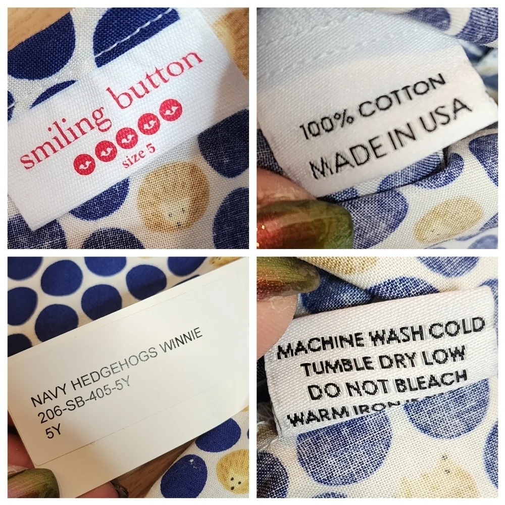 NWT Smiling Button Hedgehog Navy Polka Dot Cotton Dress Pockets‎ Size 5